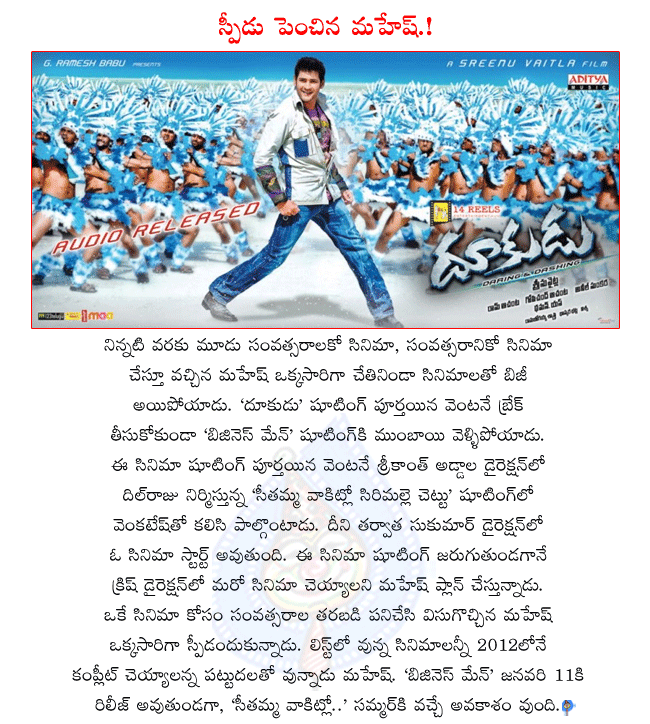 super star mahesh,telugu hero mahesh,dookudu hero mahesh,mahesh latest movies,mahesh movies details,mahesh in business man shooting,mahesh next movie starts in january,mahesh and sukumar combo movie,mahesh and venkatesh combo movie  super star mahesh, telugu hero mahesh, dookudu hero mahesh, mahesh latest movies, mahesh movies details, mahesh in business man shooting, mahesh next movie starts in january, mahesh and sukumar combo movie, mahesh and venkatesh combo movie